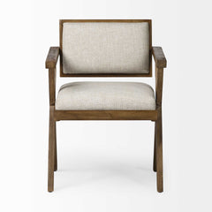 Cream And Brown Upholstered Fabric Open Back Dining Arm Chair - Homeroots