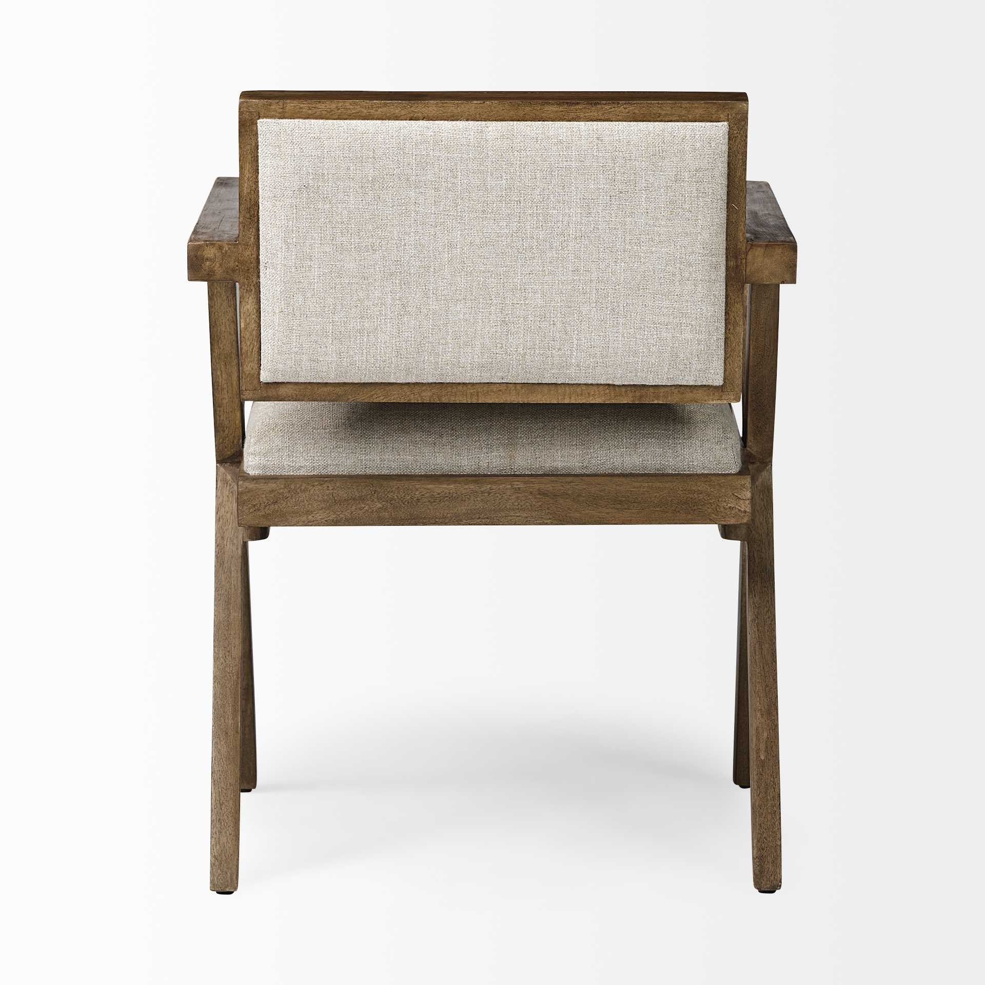 Cream And Brown Upholstered Fabric Open Back Dining Arm Chair - Homeroots