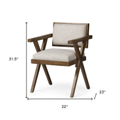 Cream And Brown Upholstered Fabric Open Back Dining Arm Chair - Homeroots