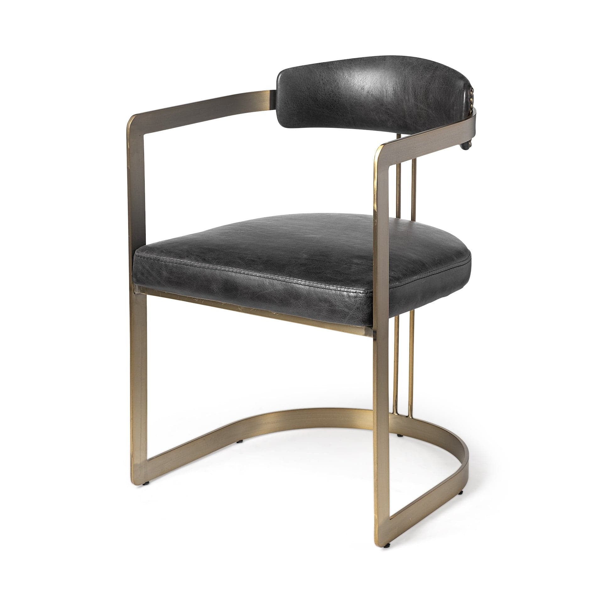 Black And Gold Upholstered Leather Open Back Dining Arm Chair - Homeroots