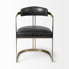 Black And Gold Upholstered Leather Open Back Dining Arm Chair - Homeroots