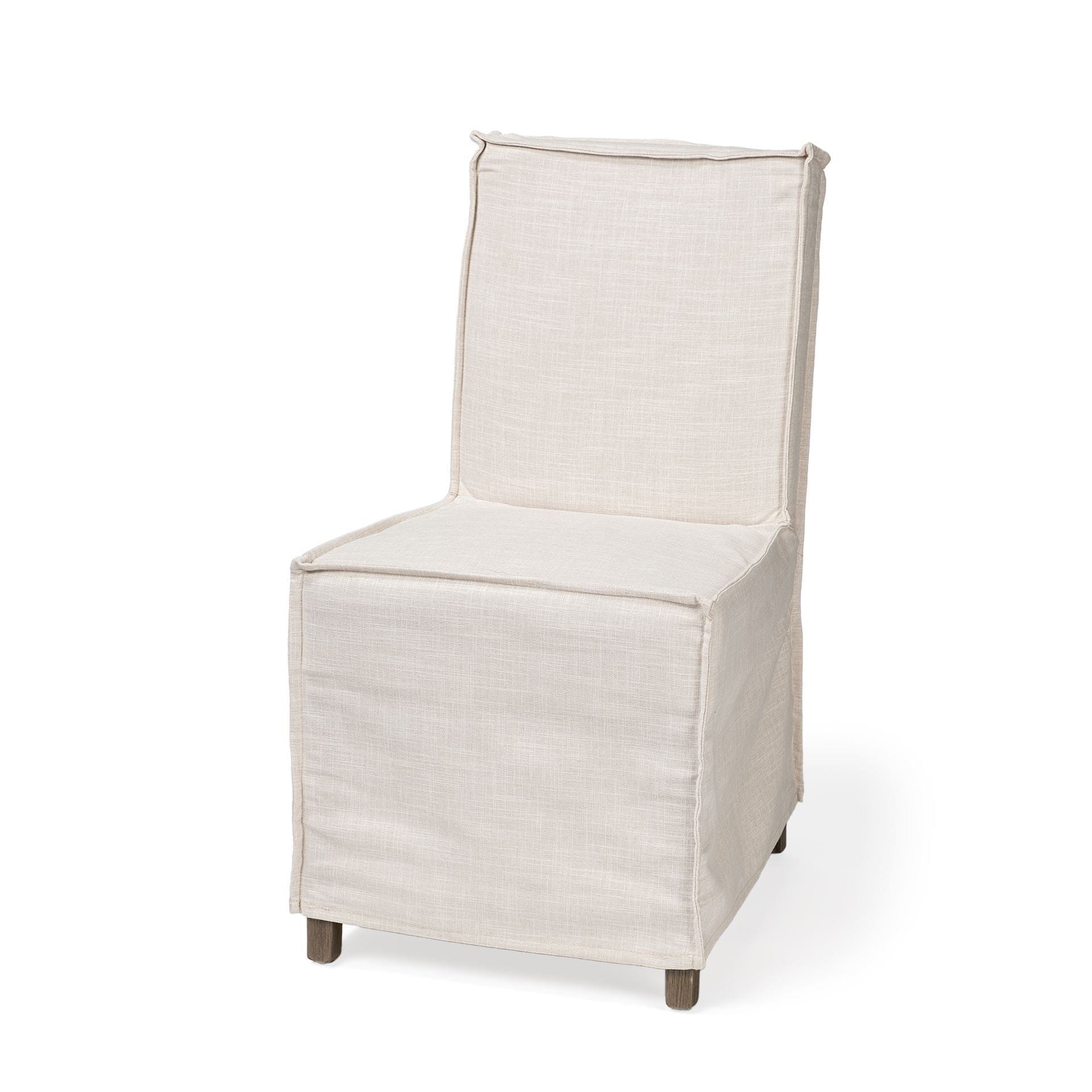 Beige And Brown Slipcovered Wood Parsons chair - Homeroots