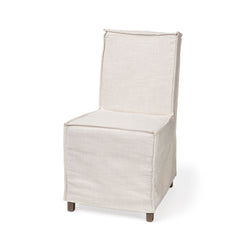 Beige And Brown Slipcovered Wood Parsons chair - Homeroots