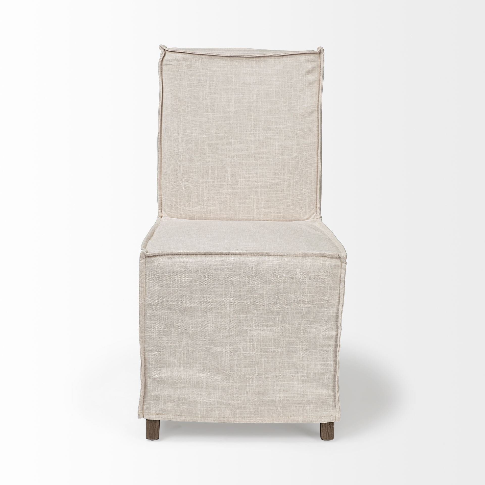 Beige And Brown Slipcovered Wood Parsons chair - Homeroots