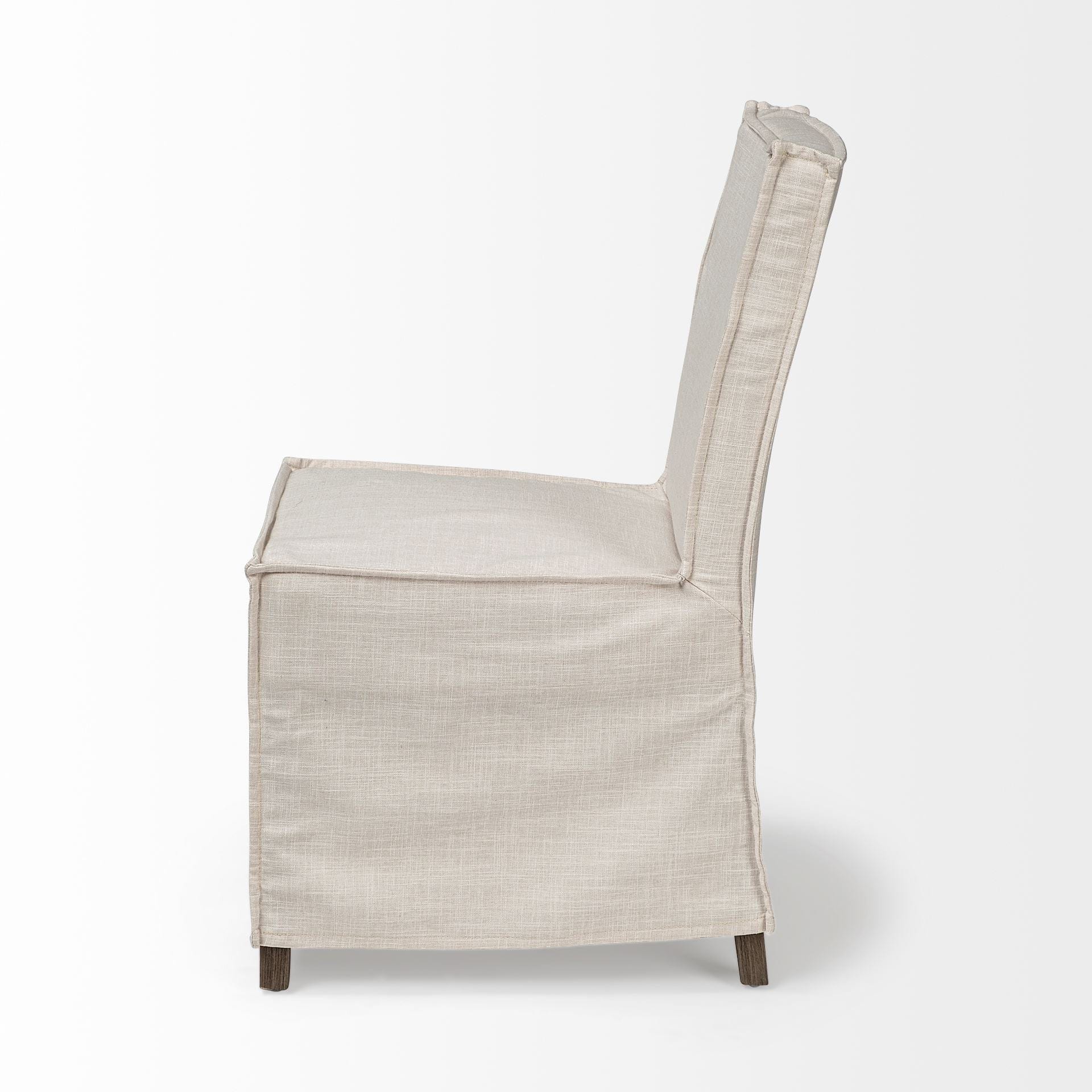 Beige And Brown Slipcovered Wood Parsons chair - Homeroots