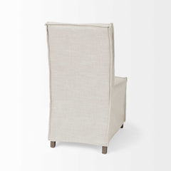 Beige And Brown Slipcovered Wood Parsons chair - Homeroots