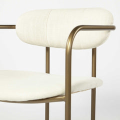 Cream And Gold Upholstered Fabric Open Back Dining Arm Chair - Homeroots