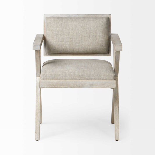 Gray Upholstered Fabric Open Back Dining Arm Chair