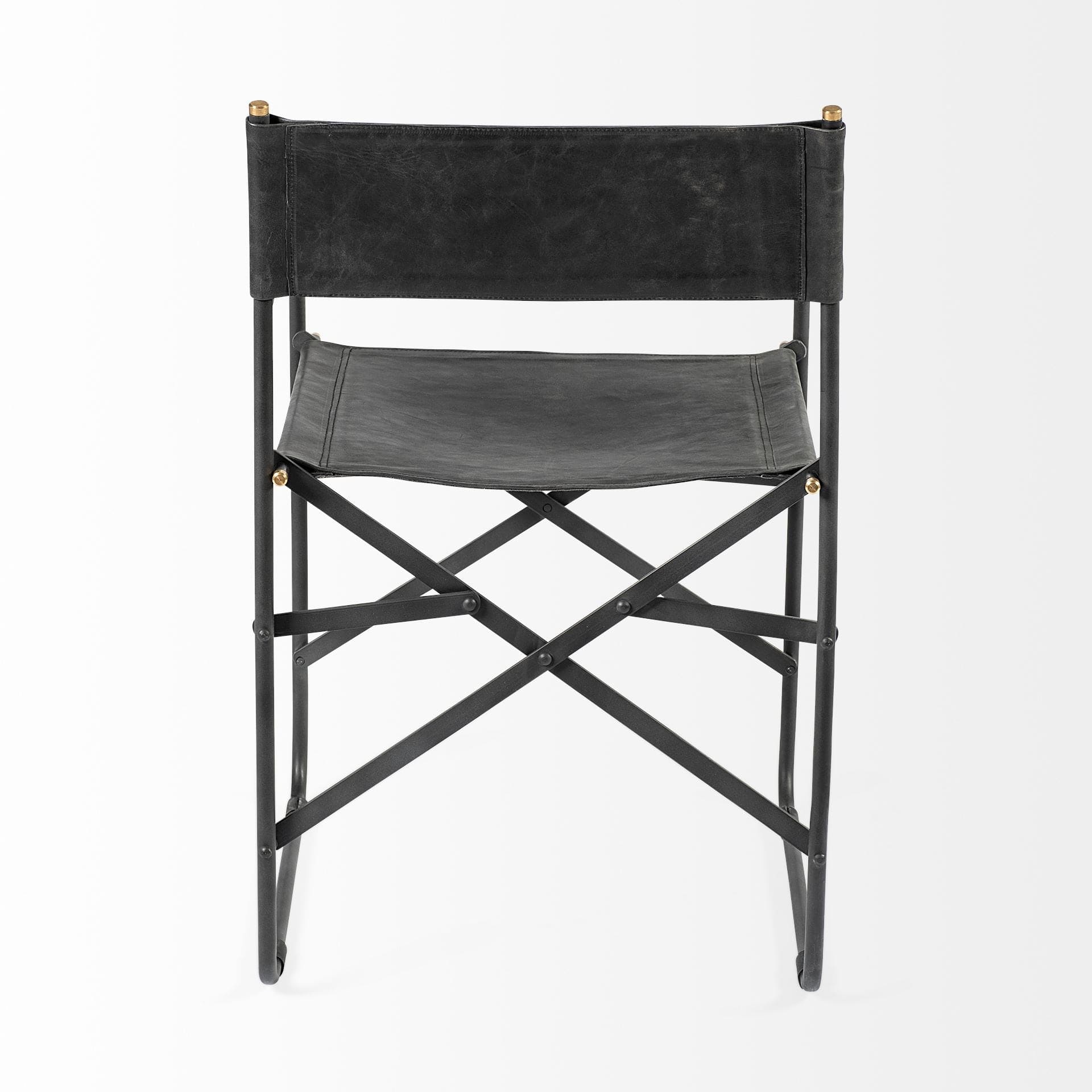 Black Leather Metal Open Back Dining Arm Chair