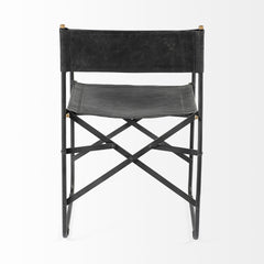 Black Leather Metal Open Back Dining Arm Chair