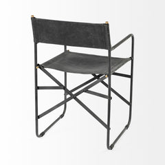 Black Leather Metal Open Back Dining Arm Chair