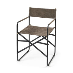 Brown And Black Leather Metal Open Back Dining Arm Chair - Homeroots