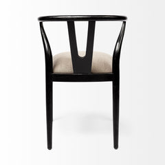 Beige And Black Upholstered Linen Wishbone Back Dining Side Chair