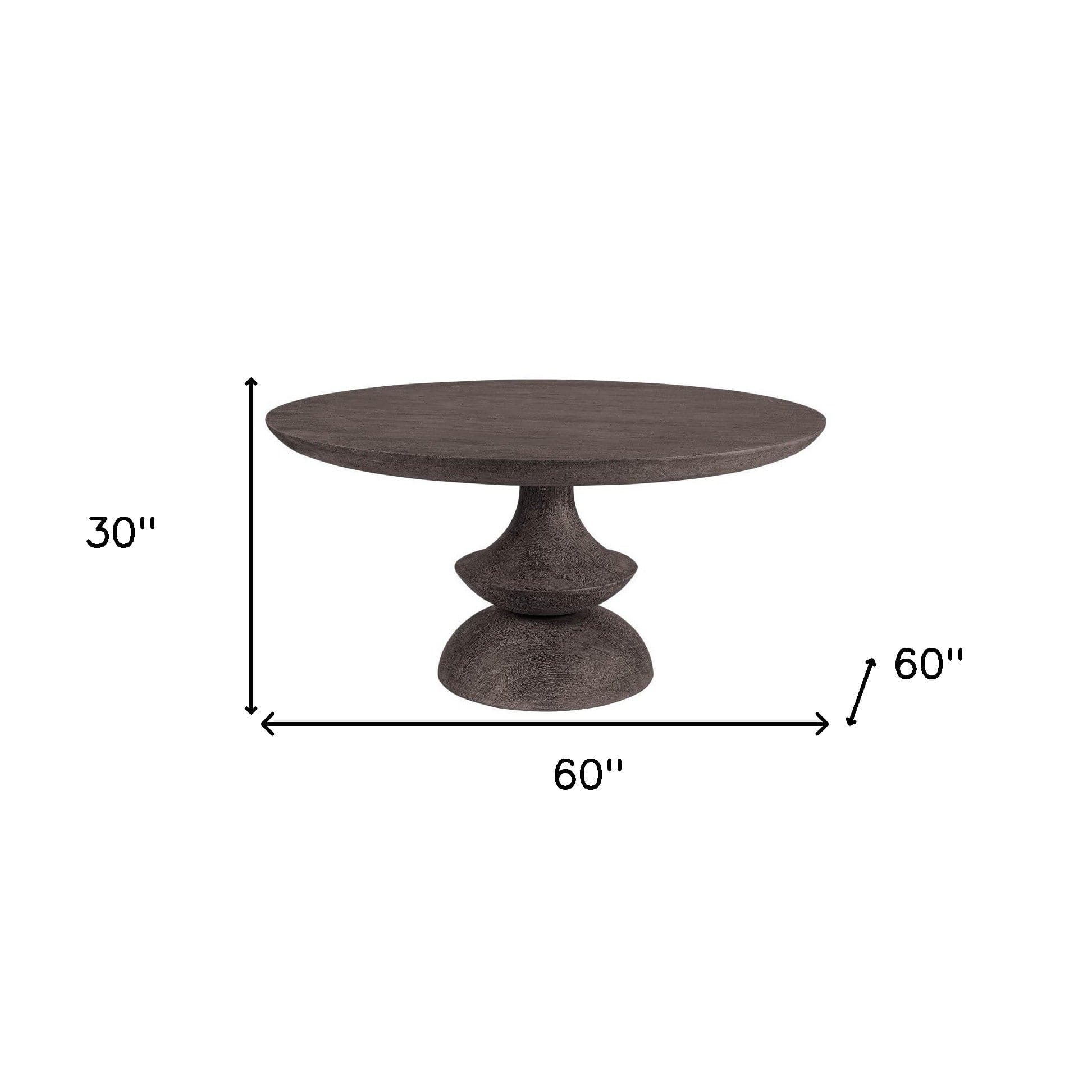 60" Gray Rounded Solid Wood Pedestal Base Dining Table - Homeroots