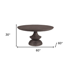 60" Gray Rounded Solid Wood Pedestal Base Dining Table - Homeroots