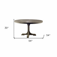 54" Brown Rounded Solid Wood Pedestal Base Dining Table - Homeroots