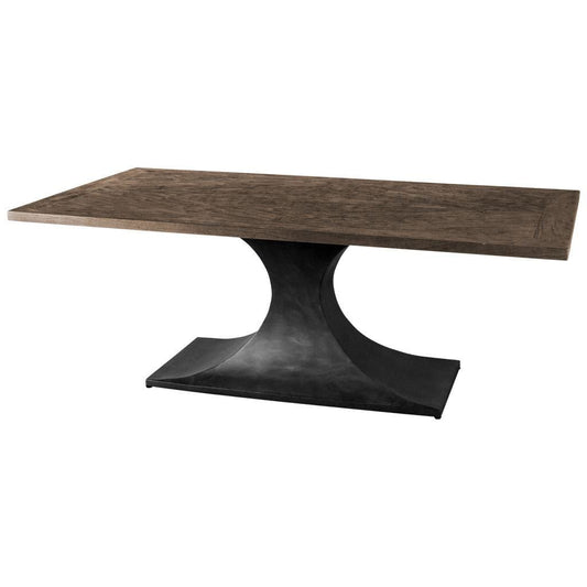 79" Brown And Black Solid Wood And Metal Pedestal Base Dining Table - Homeroots