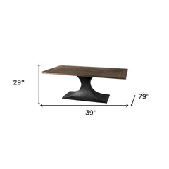 79" Brown And Black Solid Wood And Metal Pedestal Base Dining Table - Homeroots