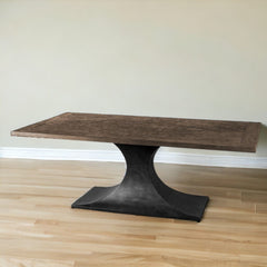 79" Brown And Black Solid Wood And Metal Pedestal Base Dining Table - Homeroots