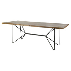 84" Natural And Black Solid Wood And Metal Trestle Base Dining Table - Homeroots