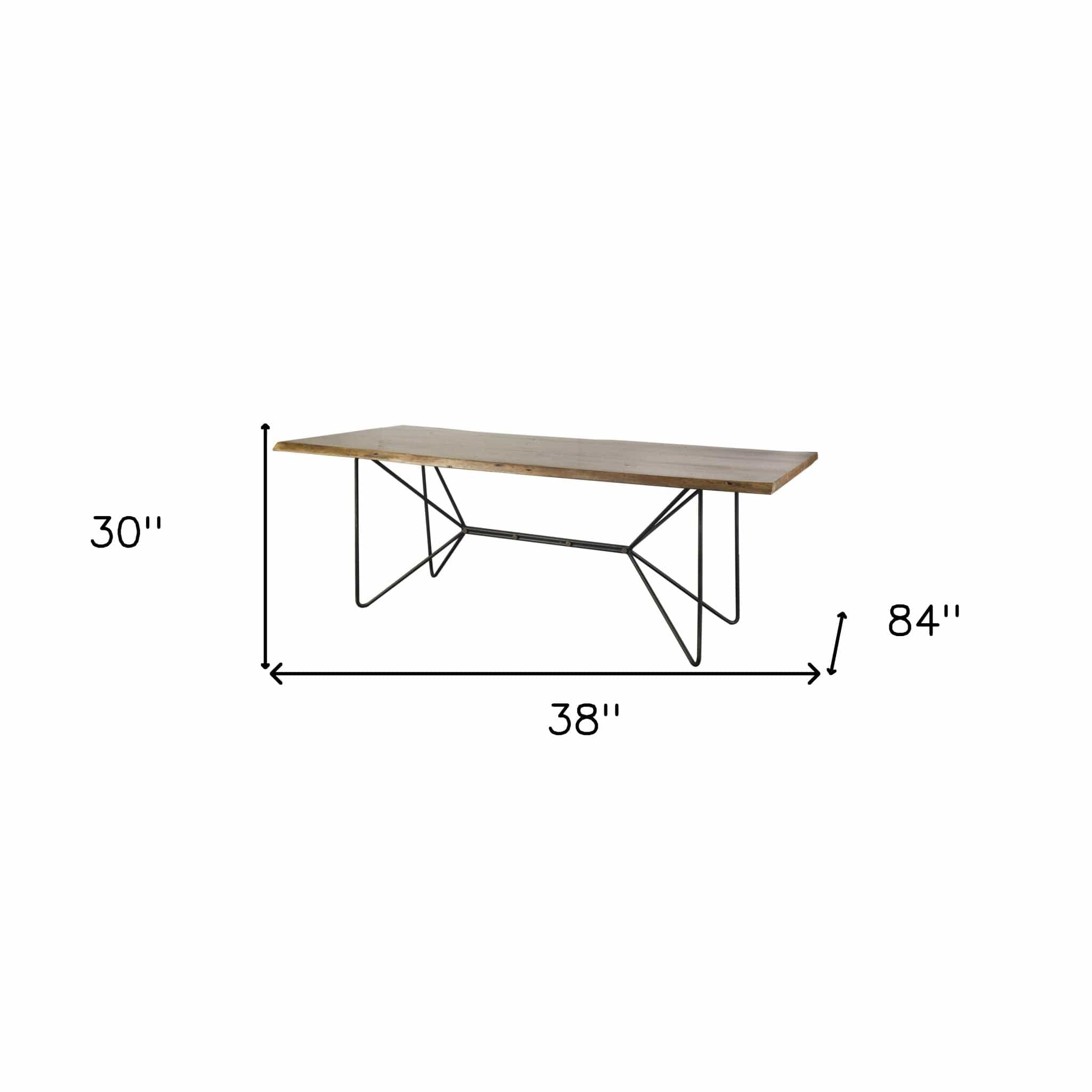 84" Natural And Black Solid Wood And Metal Trestle Base Dining Table - Homeroots