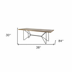 84" Natural And Black Solid Wood And Metal Trestle Base Dining Table - Homeroots