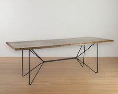 84" Natural And Black Solid Wood And Metal Trestle Base Dining Table - Homeroots