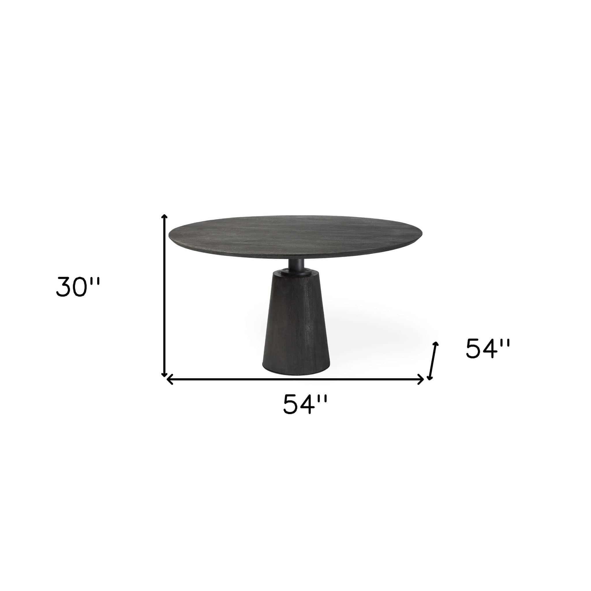 54" Brown Rounded Solid Wood And Metal Pedestal Base Dining Table - Homeroots