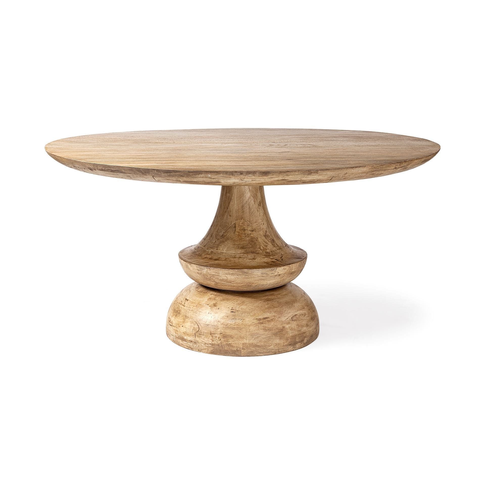 60" Natural Rounded Solid Wood Pedestal Base Dining Table - Homeroots