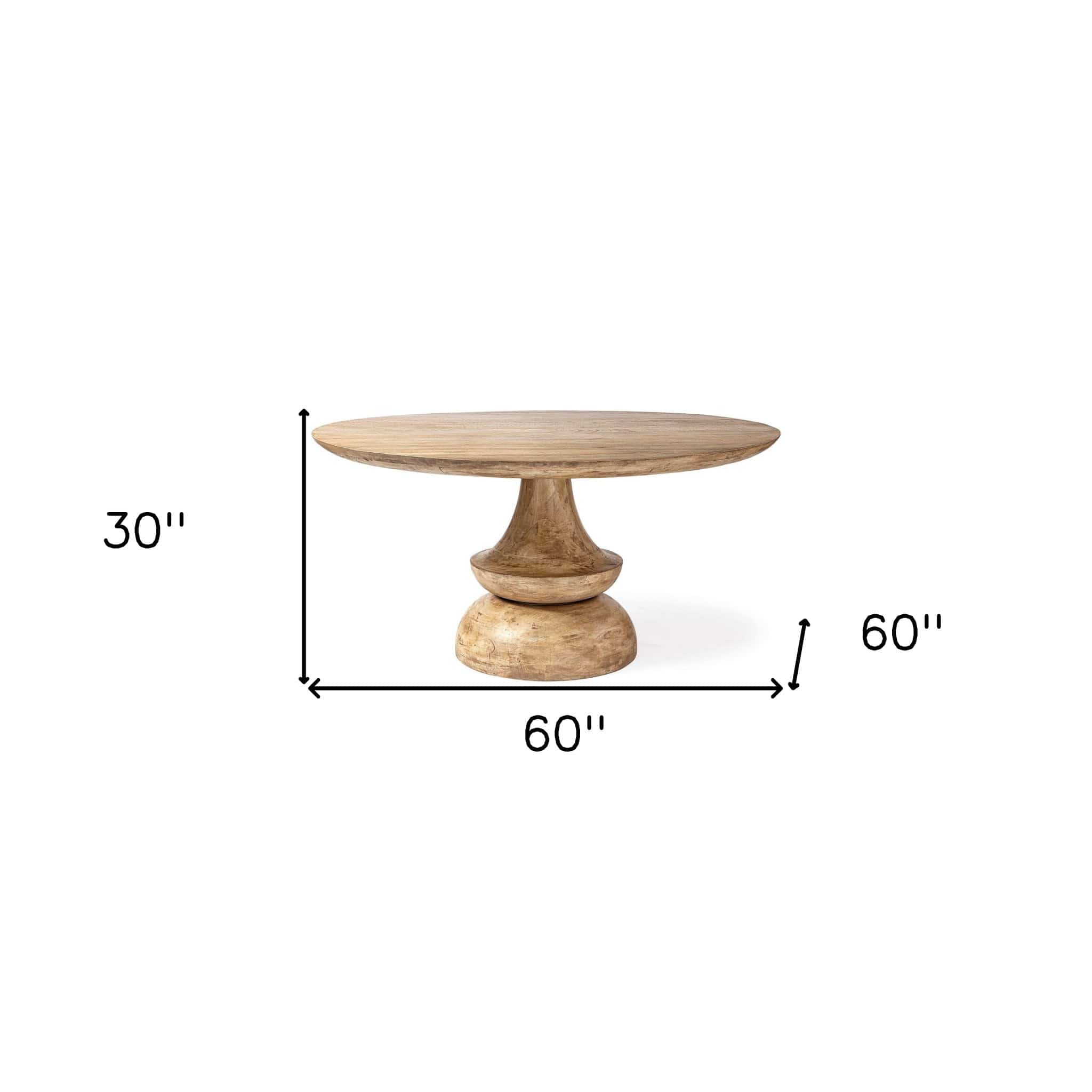 60" Natural Rounded Solid Wood Pedestal Base Dining Table - Homeroots