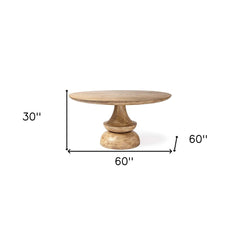 60" Natural Rounded Solid Wood Pedestal Base Dining Table - Homeroots