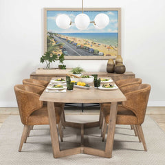 92" Natural And Brown Solid Wood Trestle Base Dining Table