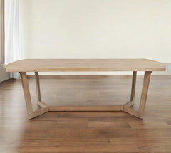 92" Natural And Brown Solid Wood Trestle Base Dining Table