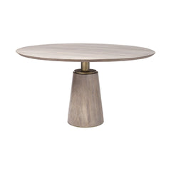 54" Brown And Gold Rounded Solid Wood And Metal Pedestal Base Dining Table - Homeroots