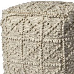 Ivory Wool Sqaure Pouf With Popcorn Detail - Homeroots