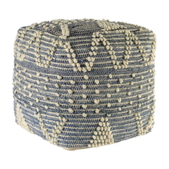 Blue Denim And Ivory Square Pouf With Cotton Stitched