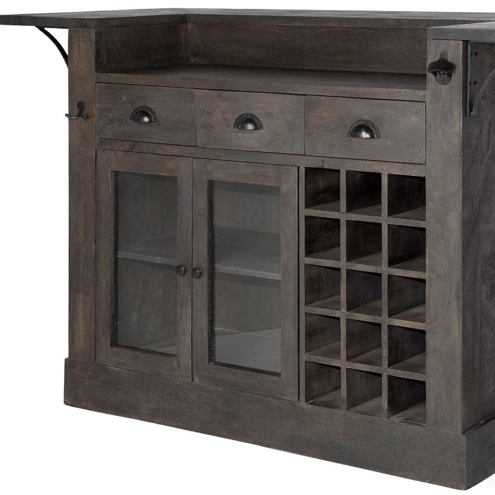 Gray Solid Wood Kitchen Island With Wine Bottle Storage