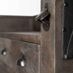 Gray Solid Wood Kitchen Island With Wine Bottle Storage