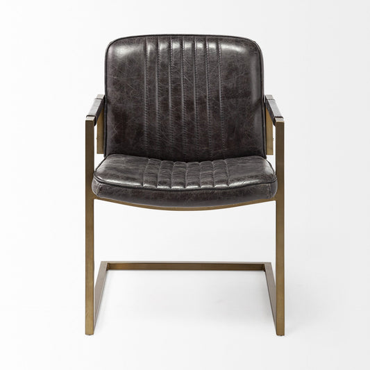 Black Leather Seat Accent Chair With Brass Frame