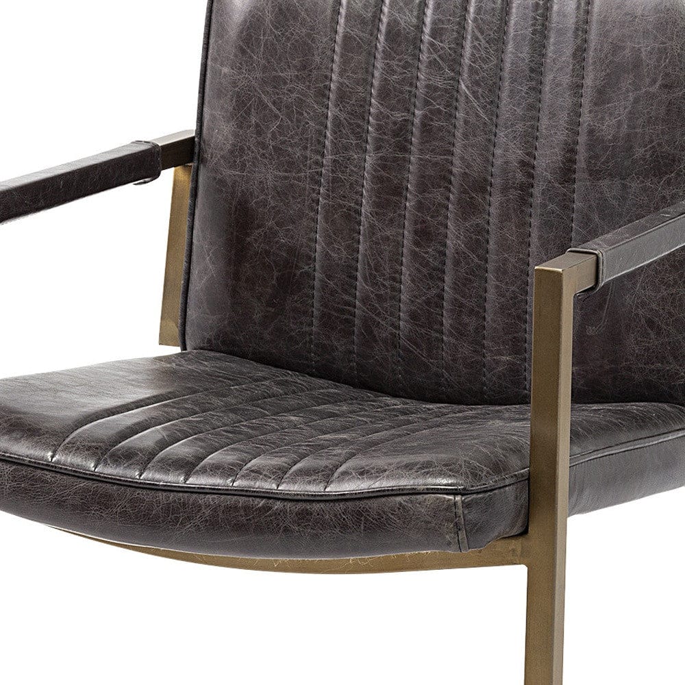 Black Leather Seat Accent Chair With Brass Frame