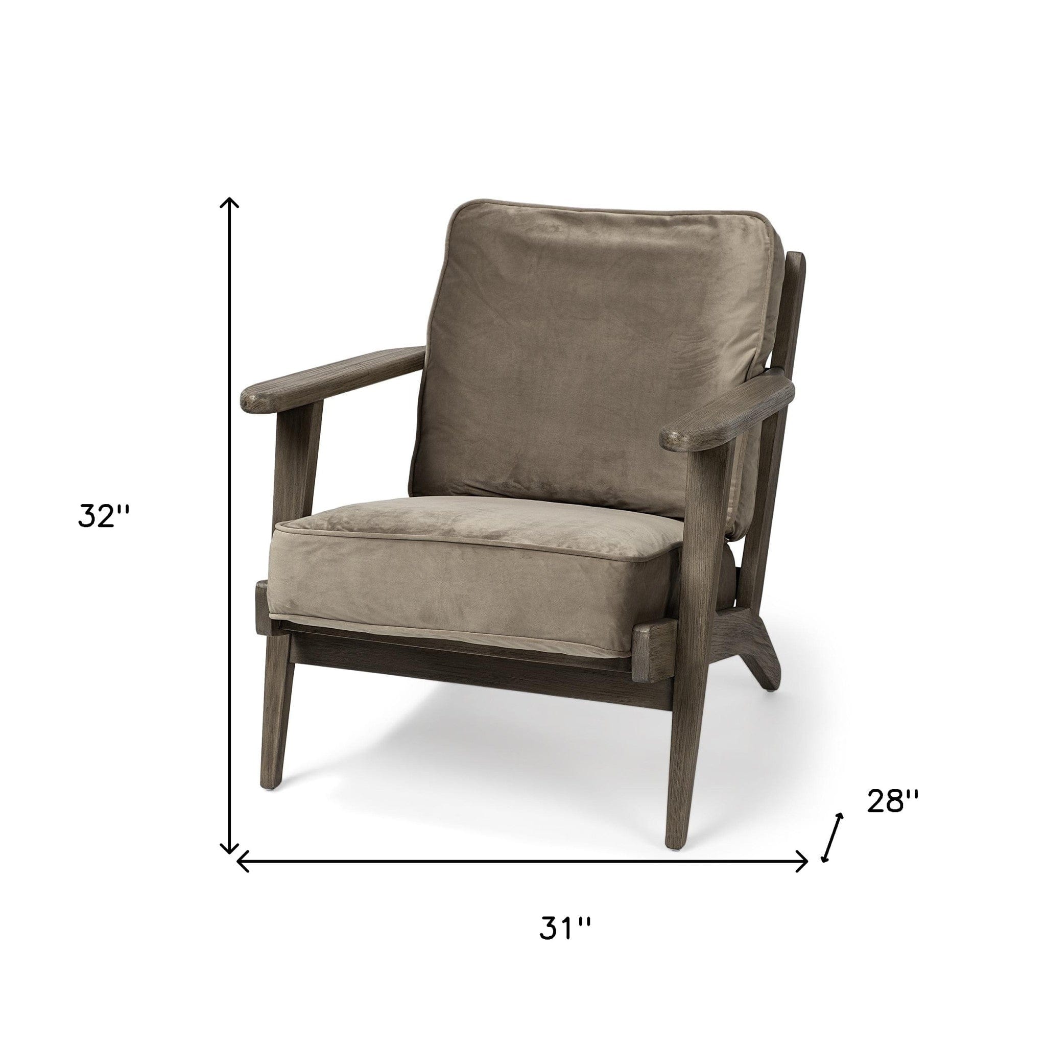 31" Olive Green And Brown Velvet Lounge Chair - Homeroots