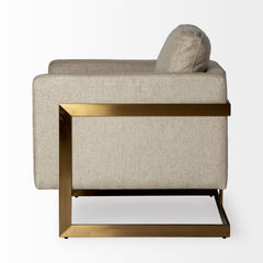 31" Cream And Gold Fabric Arm Chair - Homeroots