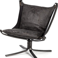 Colarado Black Leather Suspended Seat Accent Chair With Iron Frame