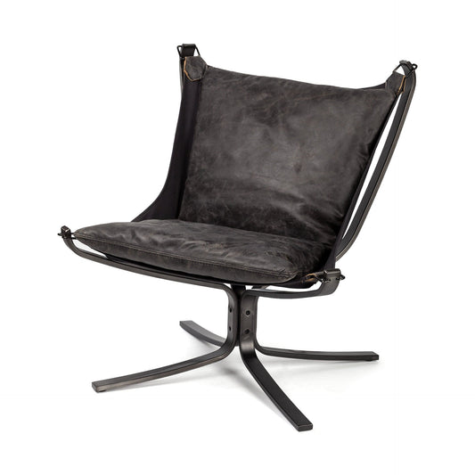 Colarado Black Leather Suspended Seat Accent Chair With Iron Frame - Homeroots