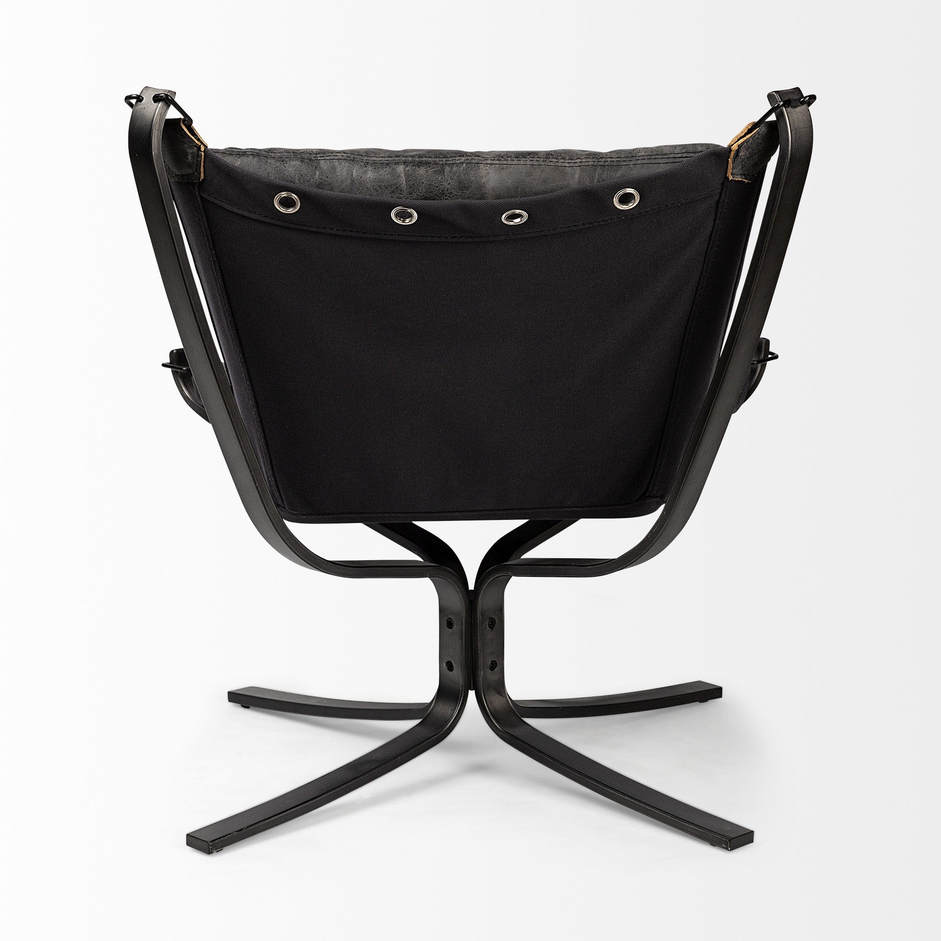 Colarado Black Leather Suspended Seat Accent Chair With Iron Frame