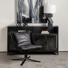 Colarado Black Leather Suspended Seat Accent Chair With Iron Frame