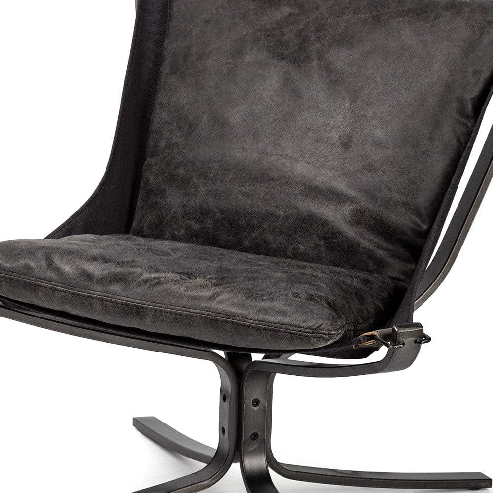 Colarado Black Leather Suspended Seat Accent Chair With Iron Frame