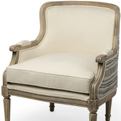 Elizabeth Cream Fabric Seat Accent Chair With Wooden Base Detailed Back