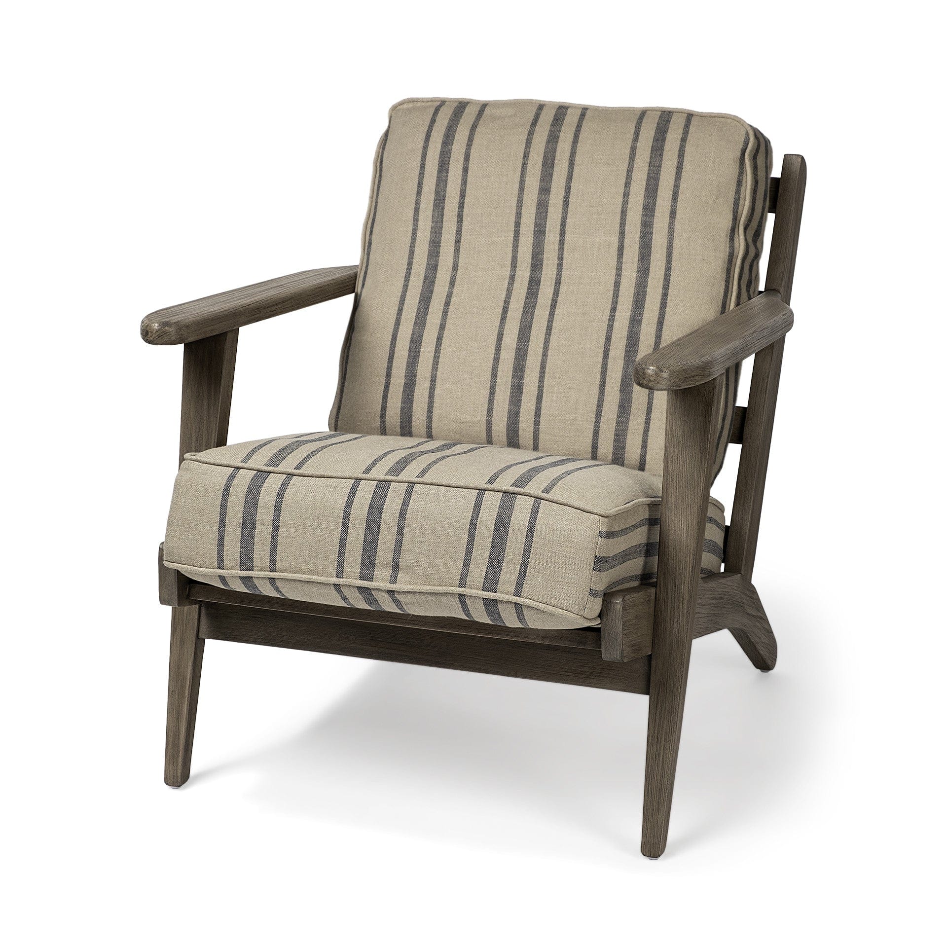 31" Beige and Gray And Brown Fabric Striped Lounge Chair - Homeroots