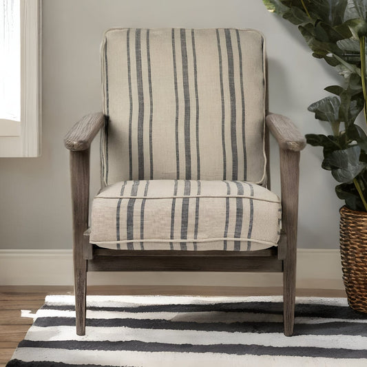 31" Beige and Gray And Brown Fabric Striped Lounge Chair - Homeroots